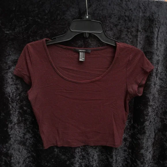 Forever 21 Tops Red Black Striped Short Sleeved Crop Top